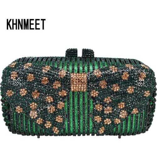 Lovely bowknot Designer Green Crystal Diamond Wedding Purse Factory Customized color Evening Party Bag Day Clutches SC746