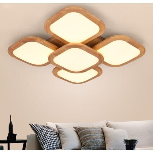 Nordic log square living room ceiling lights modern oak creative bedroom study room balcony ceiling lamp Japan UFO lamp LU825456