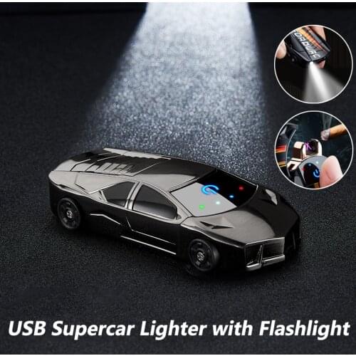 USB Supercar Lighter Touch Screen Induction Electronic Charging Dual Pulse Arc Lighter with Emergency Flashlight Gifts for Men