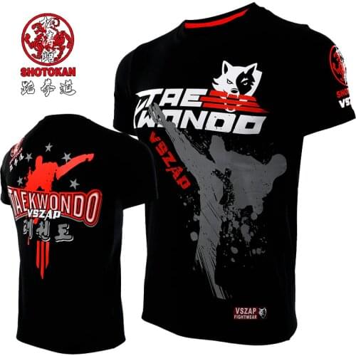 VSZAP Taekwondo Muay Thai T Shirt Men Homme Boxing MMA T Shirt Gym Tee Shirt Fighting Fighting Martial Arts Fitness Training
