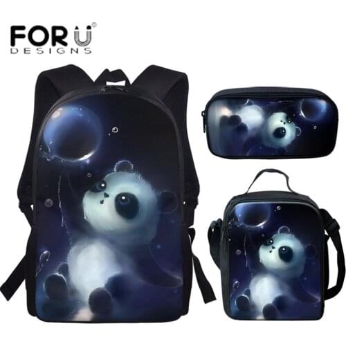 FORUDESIGNS Funny School Bags For Teenager Boys Girls Cartoon Galaxy Panda Print 3pcs Scool Back Set Vintage Student Backpacks