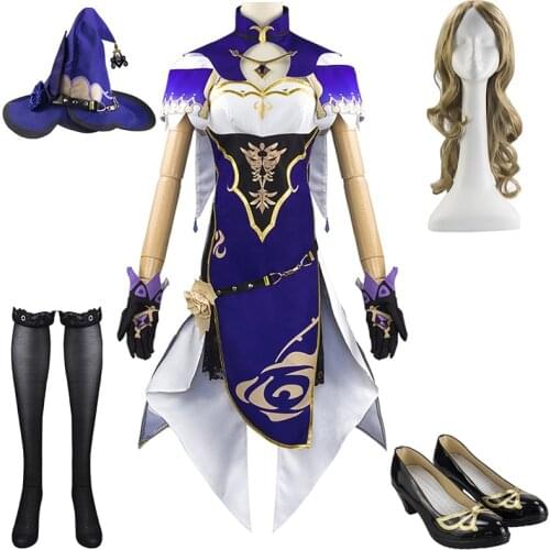 Game Genshin Impact Lisa Cosplay Costumes Sexy Lisa Wig Hat Project Women Clothing Dress Shoes Accessories Set Girls Hollaween