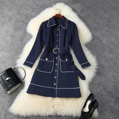 Womens Dress Autumn Winter 2020 New Elegant Ladies Turn Down Collar Wrist Length Sleeves Single Breasted Slim A-Line Mini Dress