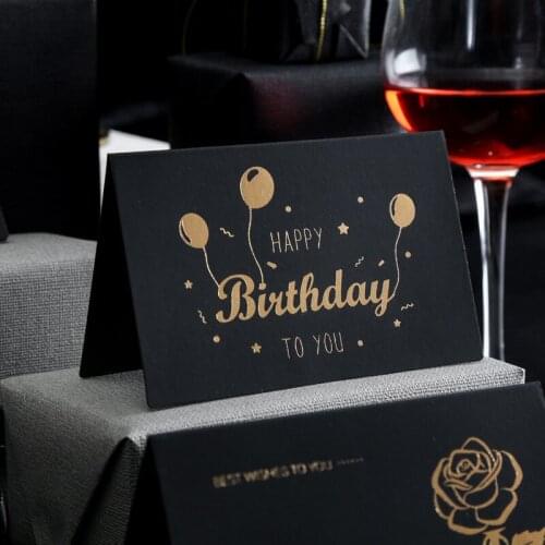 1pcs Retro Black Bronzing Birthday Greeting Card Decorative Card Wishes Blessing Message Cards Small Card Blank with Envelope