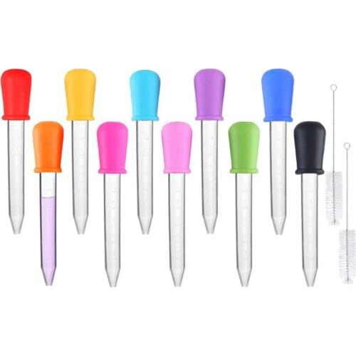 10Pcs 5ml Liquid Droppers 2 Brushes Baby Dropper Medicine Feeder Silicone Droppers Pipettes for Candy Molds Gummy Mold Crafts