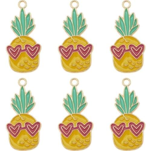 10pcs Funny Alloy Enamel Pineapple Charms Cartoon Fruits Pendant For Bracelet Earrings Making Accessory DIY Gifts 29*14mm