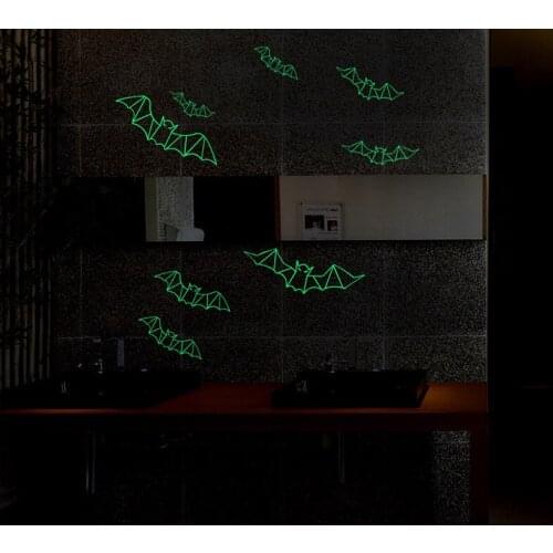 12pcs 3D Bats Wall Decal Sticker Luminous Bat Wall Sticker for Halloween Party Scary Background Home Window Wall Decoration