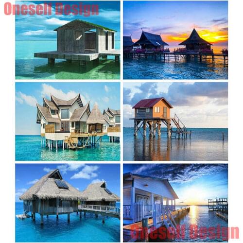 2020 new style popular 5d diamond painting full sea view diy diamond mosaic House with sea view 5d diamond embroidery full set