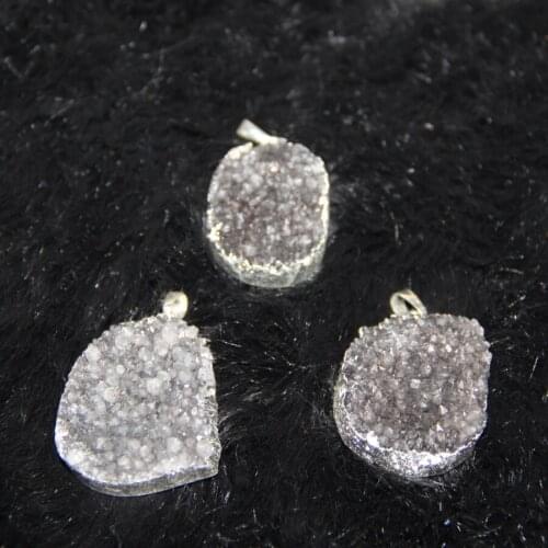 25*35mm) Plated Wrapped Druzy Charms Drop Pendant 4pcs/lot Gray Drusy Pendant Oval Shape Chain Necklace