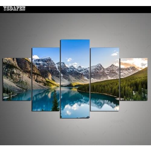 5 Pieces Modern Canvas Moraine Lake And Mountain Painting Wall Art The Picture For Home Decoration Canvas Painting DT-014