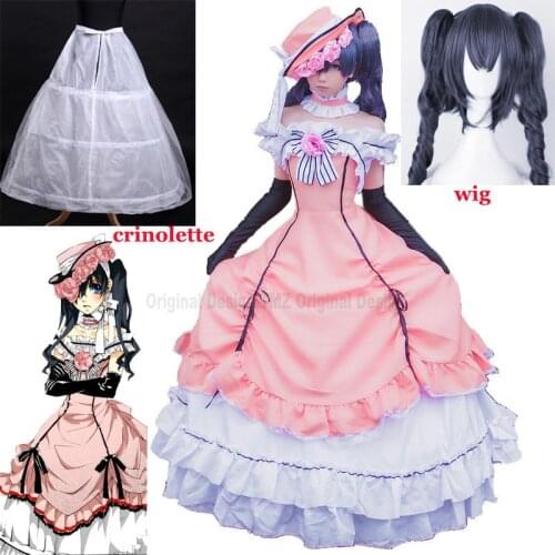 Anime Ciel Phantomhive Cosplay Victorian Women Dress Medieval Ball Gown Costumes Gothic Lolita Black Butler Cosplay Hat Wig
