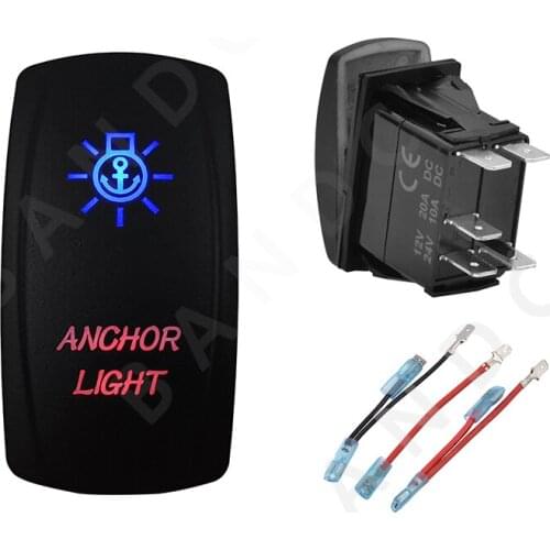 Car Boat Marine ANCHOR LIGHT Rocker Switch 5P SPST Laser Blue&Red Leds ON-OFF for Marine Vehicles Sailboat Yacht，Jumper Wire Set