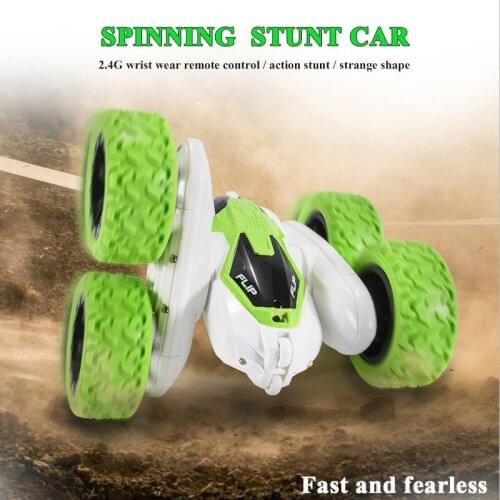 2.4G wireless watch remote control portable four-wheel swing arm 360°rotating programmable stunt car children toy car gift