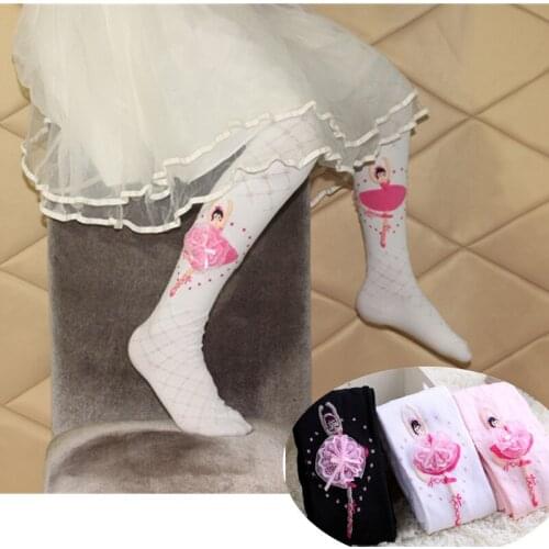 Kids Ballet Pantyhose 4-12Y Baby Dancer Cute Cartoon Designs Girls Tights Children Velvet Magic Stockings Christmas White Pink
