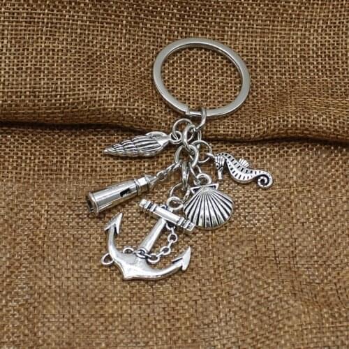 Glamour Beach Style Keychain Fish Anchor Lighthouse Shell Seahorse Charm Keychain Jewelry Gift