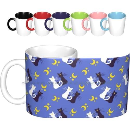 Moon Kitties Ceramic Mugs Coffee Cups Milk Tea Mug Moon Luna Artemis Sailor Senshi Cat Cats Kitty Kitties Star Stars Cute