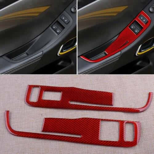 1 Pair Red Car Carbon Fiber Window Control Switch Panel Cover Trim Fit for Chevrolet Camaro 2013 2014 2015 Left Hand Drive Only