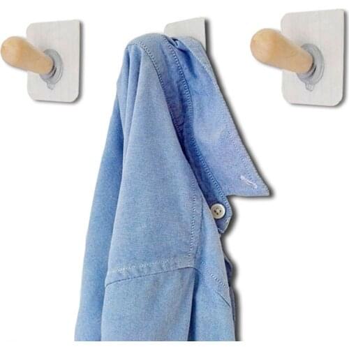 2Pcs/Set Solid Wood Hook Home Decoration Clothes Hook Free Perforated Sticky Hanger Nordic Seamless Paste Hook