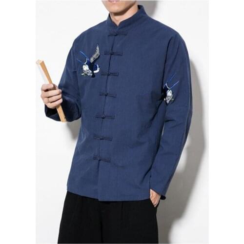 Coat navy blue Chinese style Retro Plus Size 5XL Tang suit jackets young men embroidered Hanfu male Traditional Kung Fu Jacket