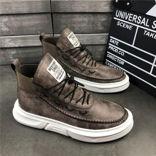 Hot Selling Men Casual Shoes High Top Round Toe Lace Up suede hip hops Trending Leisure Shoes streetwear Hombre Chaussure