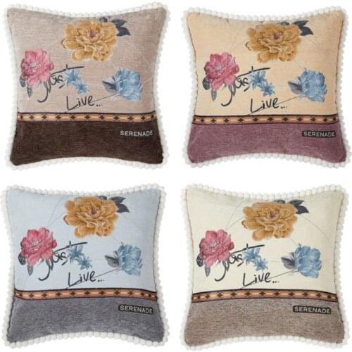 Hap-Deer Chenille Cushion Cover 48x 48cm Embroidered Pillow Cover Square Home Decoration for living Room Bed Room Zip Open