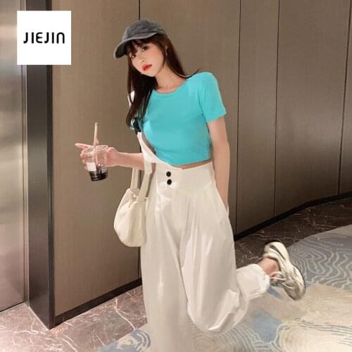 2021 New Fashion Women Baggy Pants Bib Full Length Overall Solid Loose Causal Jumpsuit Hot Suspender whtire high waist Jeans