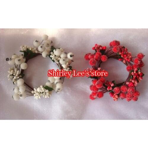 New Arrival!!!(72pcs/lot) 2.5" Iced Berry Candle Ring For Candle Decoration in White And Red, Mix 2 Colors