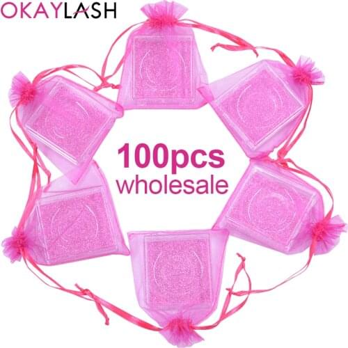 OKAYLASH Candy Color Cute Acrylic Square Clear Eyelash Sotrage Packaging Case with Organza Silk Bag for 25mm Long Fake Lashes