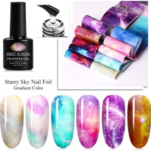 MEET ACROSS 11pcs/set Nail Transfer Glue With Nail Foil Sticker Adhesive Polish Gel Starry Paper Transfer Foil Wraps DIY Design