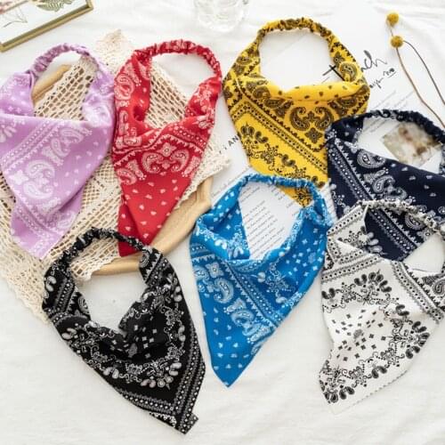 Vintage Cashew Flower Print Scrunchies Women Triangle Hair Scarf Elastic Hair Bands Bandanas Headband Female Hair Accessories