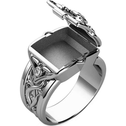 Luxury Mens Fashion Wedding Band Gold Plated Zircon Mens Vintage Ring Secret Small Room Coffin Ring Hip Hop Punk Jewelry Gifts