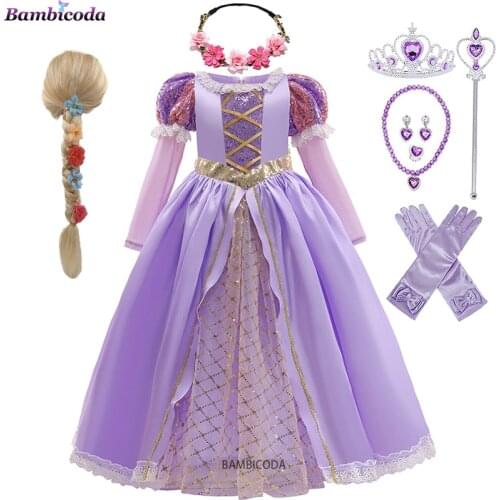 Girls Rapunzel Dress Kids Summer Tangled Fancy Princess Costume Children Disguise Birthday Carnival Halloween Party Clothes Gown