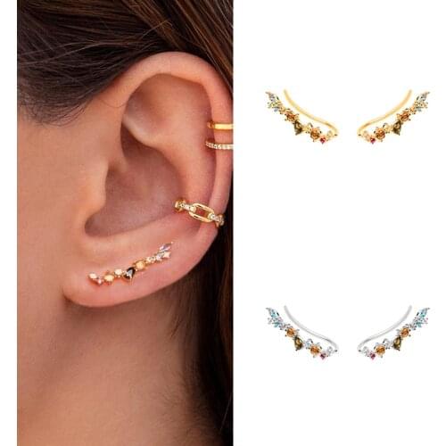 925 Sterling Silver Ear Needle Wings Crystal Earrings Sparkling Exquisite Jewelry Fashion Womens Wedding Anniversary Jewelry