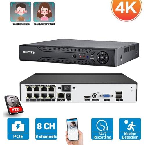 8channel 5MP POE NVR Audio IP Face Detection Security CCTV NVR ONVIF P2P System Network Video Recorder For POE Camera 4ch 8ch