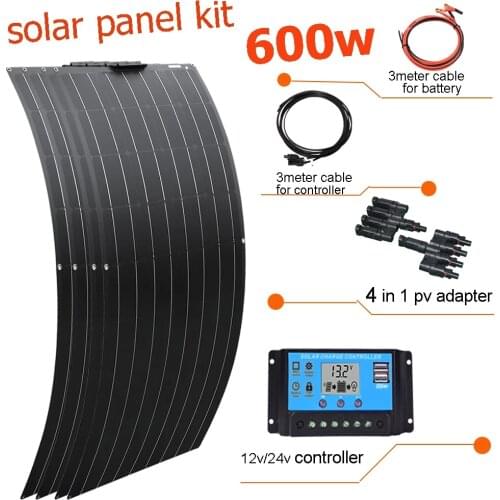 Solar panel kit 600w 12v charger solar cell 5v usb for phone 12v/24v battery car RV caravan boat home system 1000w waterproof