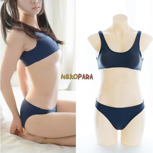 Super Sexy Sukumizu Womens 2PCS Show Half Breast Shirt & Triangle Panties Swimsuit LOLI Lingerie Set Cosplay