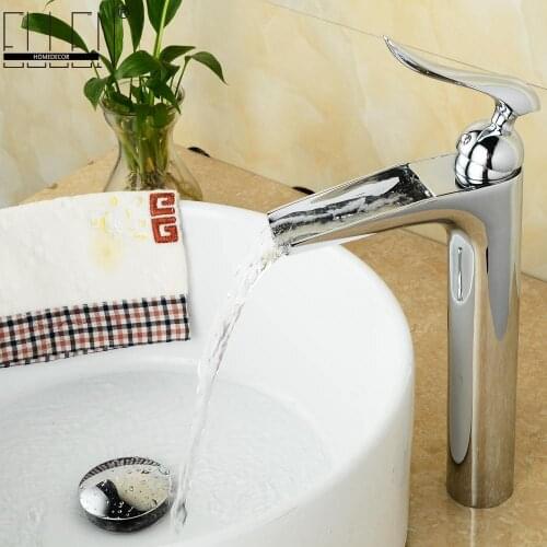 Vidric Deck Mounted Tall Bathroom Basin Sink Faucet Hot and Cold Water Mixer Square Sink Tap Chrome Faucets Finished Copper EL00