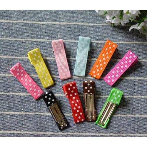 120pcs 35MM covered polka dot ribbon hair clip Accessories tiny hairpin alligator Double Prong clip girl Hair Bows flower FJ3240