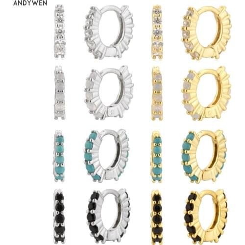 ANDYWEN 925 Sterling Silver Gold Small 6.2mm Huggies Tiny Hoops Fashion Zircon CZ Piercing Mini Clips Round PendienteWomen Gift