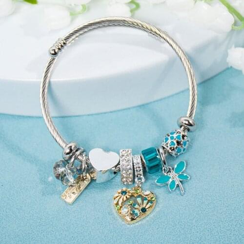 Stainless Steel Open Bracelets For Women Sweet Butterfly Love Flower Pendant Jewelry Golden Color Letters Bangles Gifts 2021 New