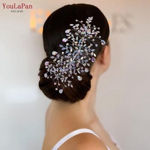YouLaPan HP379-C Fashion Bridal Hair Accessories Headpiece Girls Hair Jewelry Set Colorful Rhinestone Wedding Hair Comb Headwear
