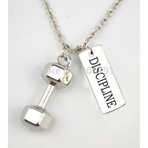 10pcs a lot sport dumbbell and rectangular DISCIPLINE Charms sports Necklace