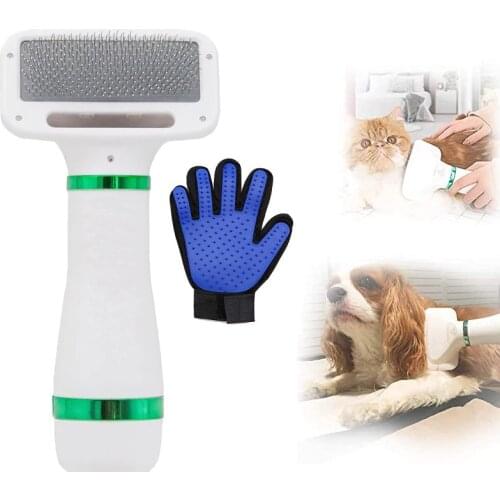 2 in 1 Pet Dryer and Grooming Gloves Dog Hair Dryer Professional Grooming Blower Dog Slicker Brush for Medium Pet Small Dog Cat