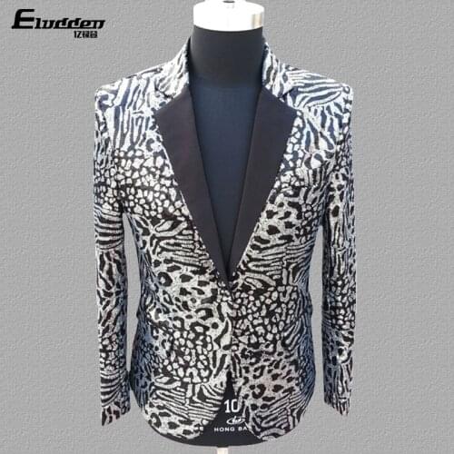 2021 Mens Leopard Sequined Suit Performance Singer Personality Trend Multicolor Suit