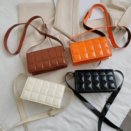 2021 Mini PU Leather Shoulder Bags Retro Women Checker Pure Color Bag Casual Ladies Small Messenger Bags for Women