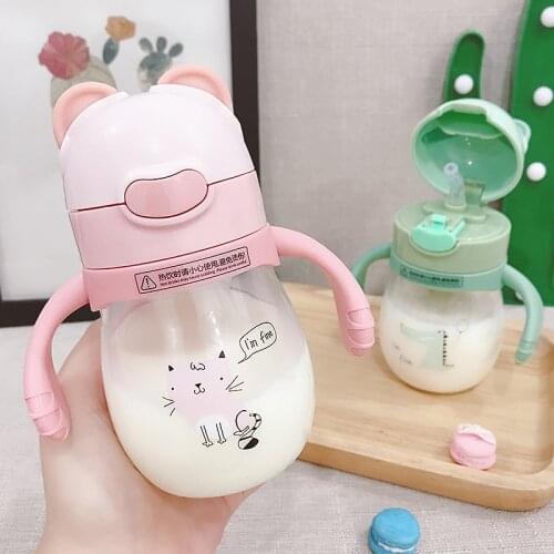270ml Baby Bottles Silicone Straw Milk Feeding Bottles Gift Infant Drinking Water Bottle With Handle Kids Cup