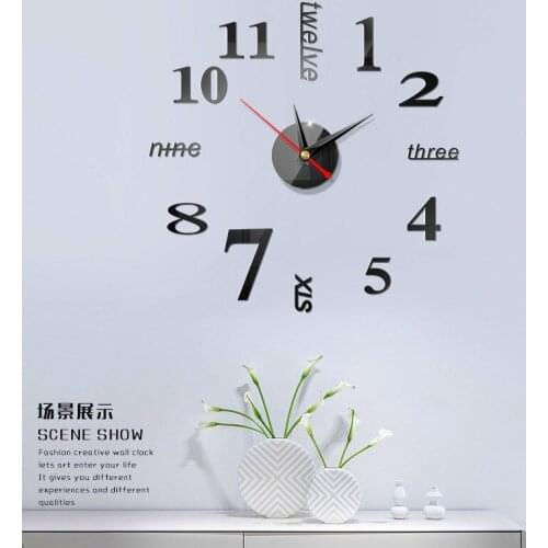 3D Wall Clock Modern Design Acrylic Mirror Wall Stickers Living Room Decoration Accessories Home Decor Figure Needle Clock