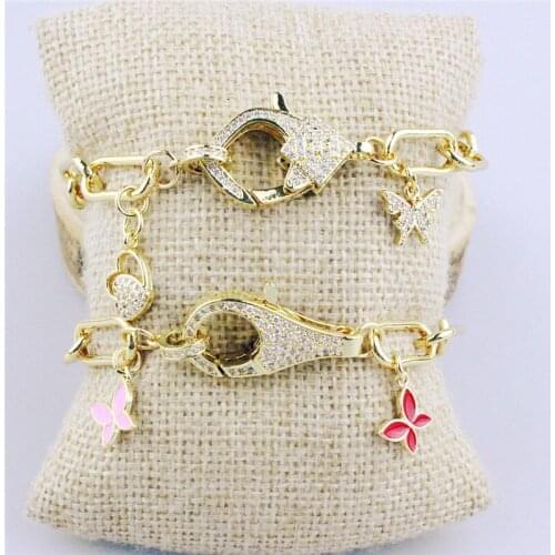 7.5iinch 5pcs/lot Fashion cz bracelet,butterfly/heart shape charm with cz clasp bracelet,handmade cz bracelet wholesale