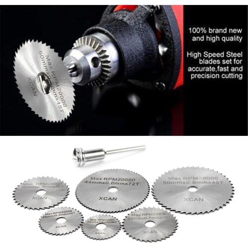 7PCS HSS Cutting Discs Mandrel HSS Rotary Circular Saw Blades Tool Cutoff Accessory Mandrel Circular saw blades Power Tool Set