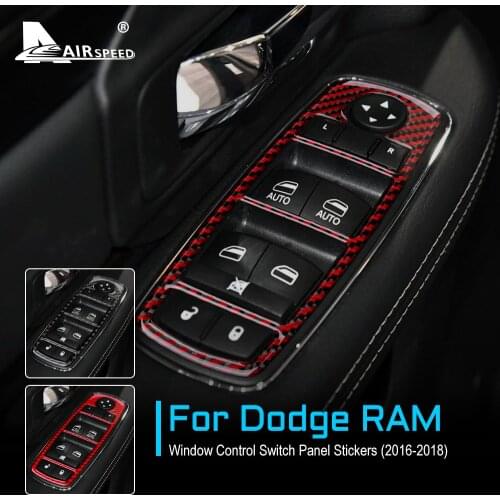 AIRSPEED Carbon Fiber for Dodge RAM 2016 2017 2018 Accessories Interior Trim Car Door Window Control Switch Panel Cover Sticker